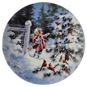 Vtg 91 Winter Concert Girl Cardinal Birds Porcelain Plate Mimi Jobe 1st Boxed